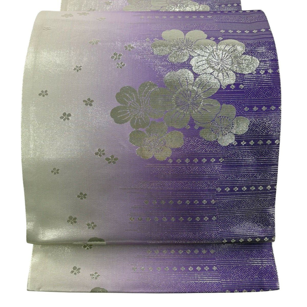 【美品】 袋帶 秀品級 大和 櫻花 霞 金金箔 漸層 紫 全通 純蠶絲