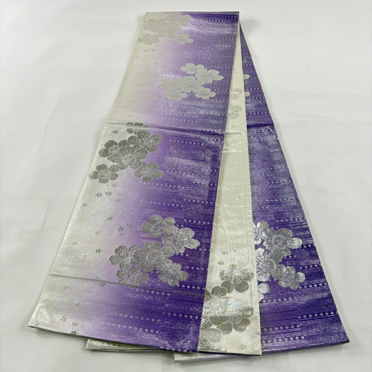 【美品】 袋帶 秀品級 大和 櫻花 霞 金金箔 漸層 紫 全通 純蠶絲