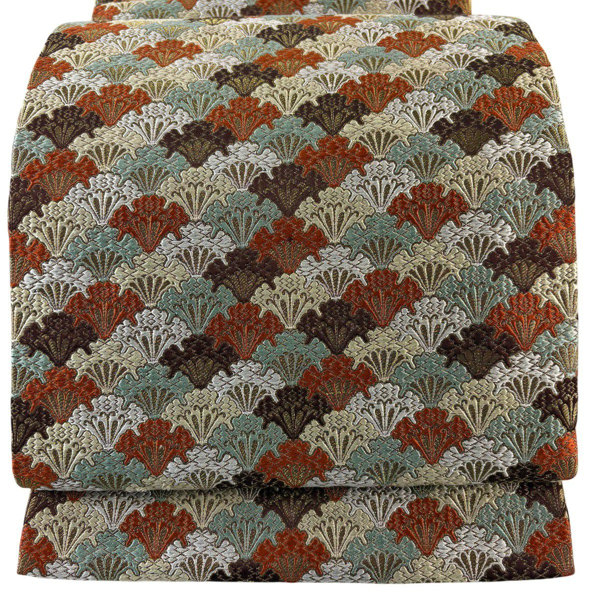 【美品】 開口名古屋帶 秀品級 雪輪青海波 金絲 紅茶 純蠶絲