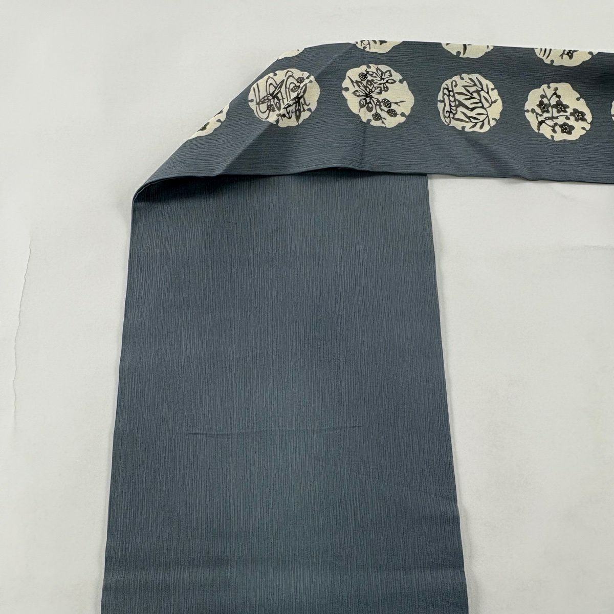 【美品】 名古屋帶 秀品級 雪輪 草花紋 青灰 純蠶絲