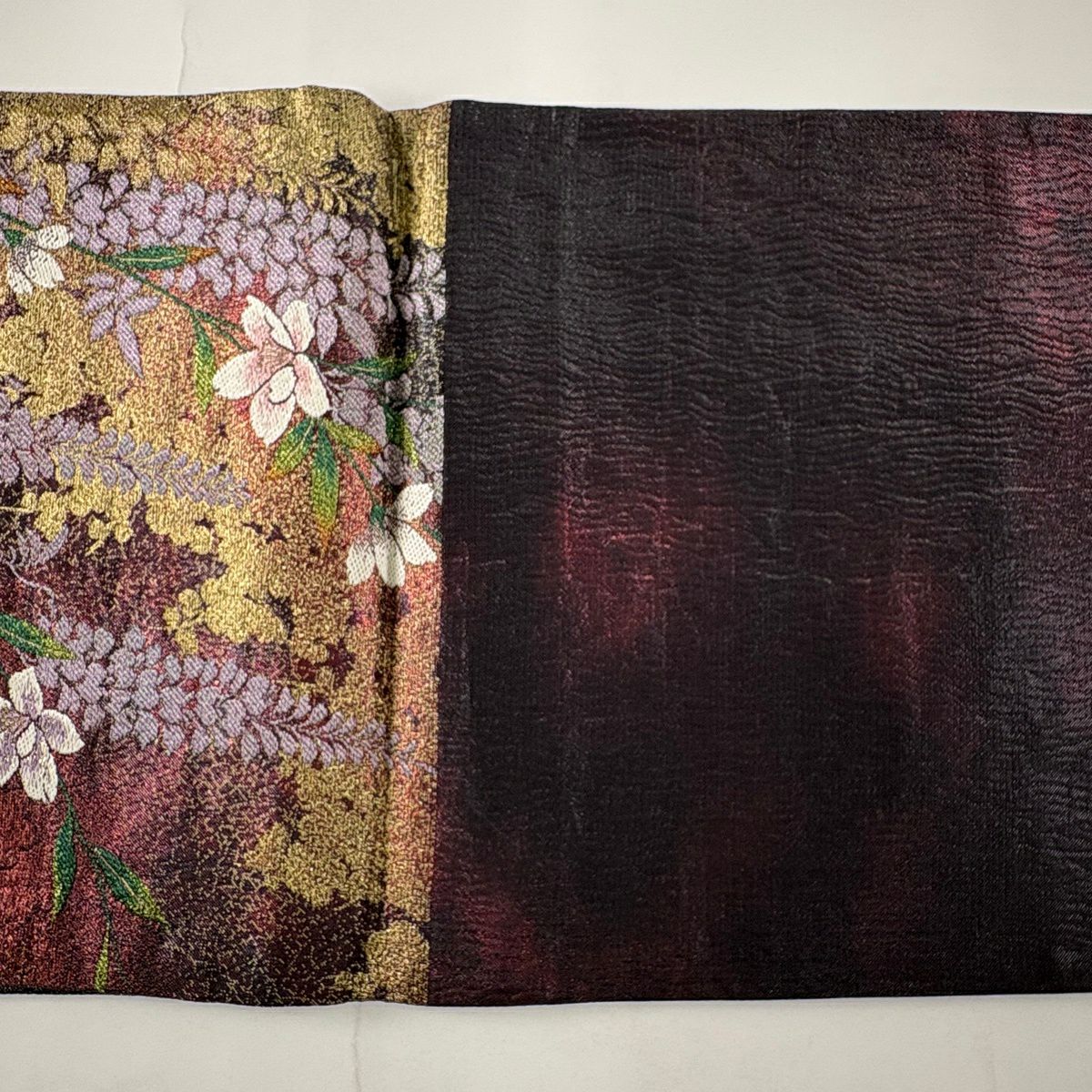 【美品】 袋帶 秀品級 樱花 紫藤 金絲 金金箔 紅紫 六通 純蠶絲