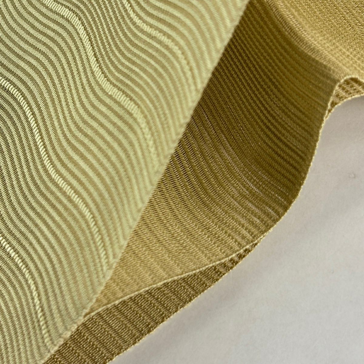 【美品】名古屋帶 優品級 夏帶 八寸名古屋帶 松樹葉仕立 雜紋條紋 芥末色 純蠶絲