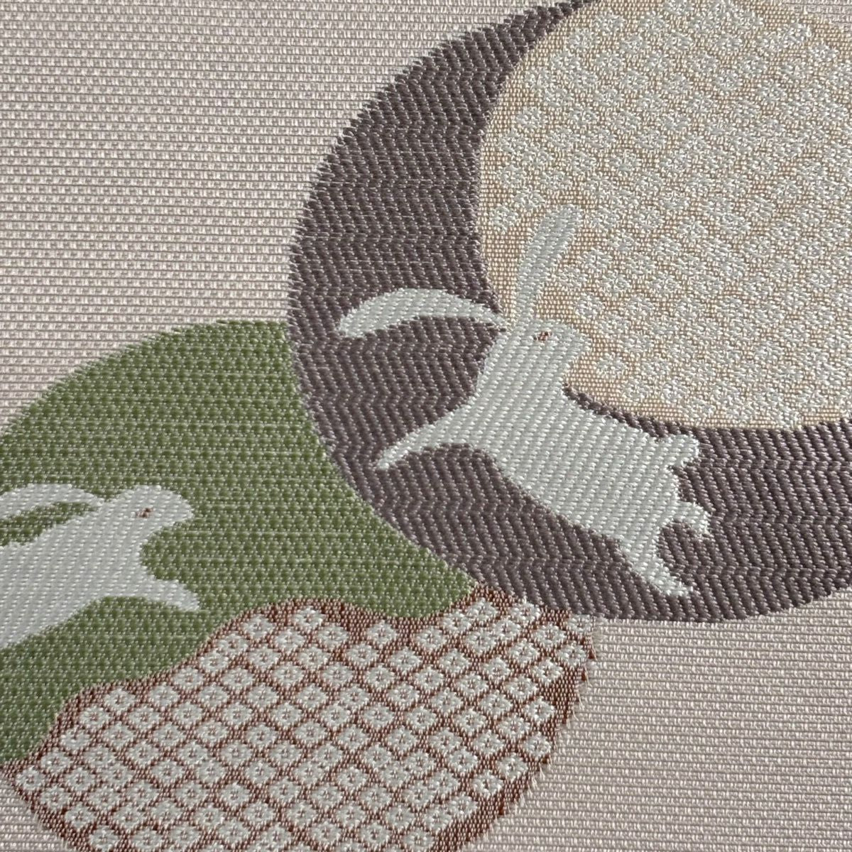 【美品】名古屋帶 優品級 兔子 圓文 灰櫻 純蠶絲