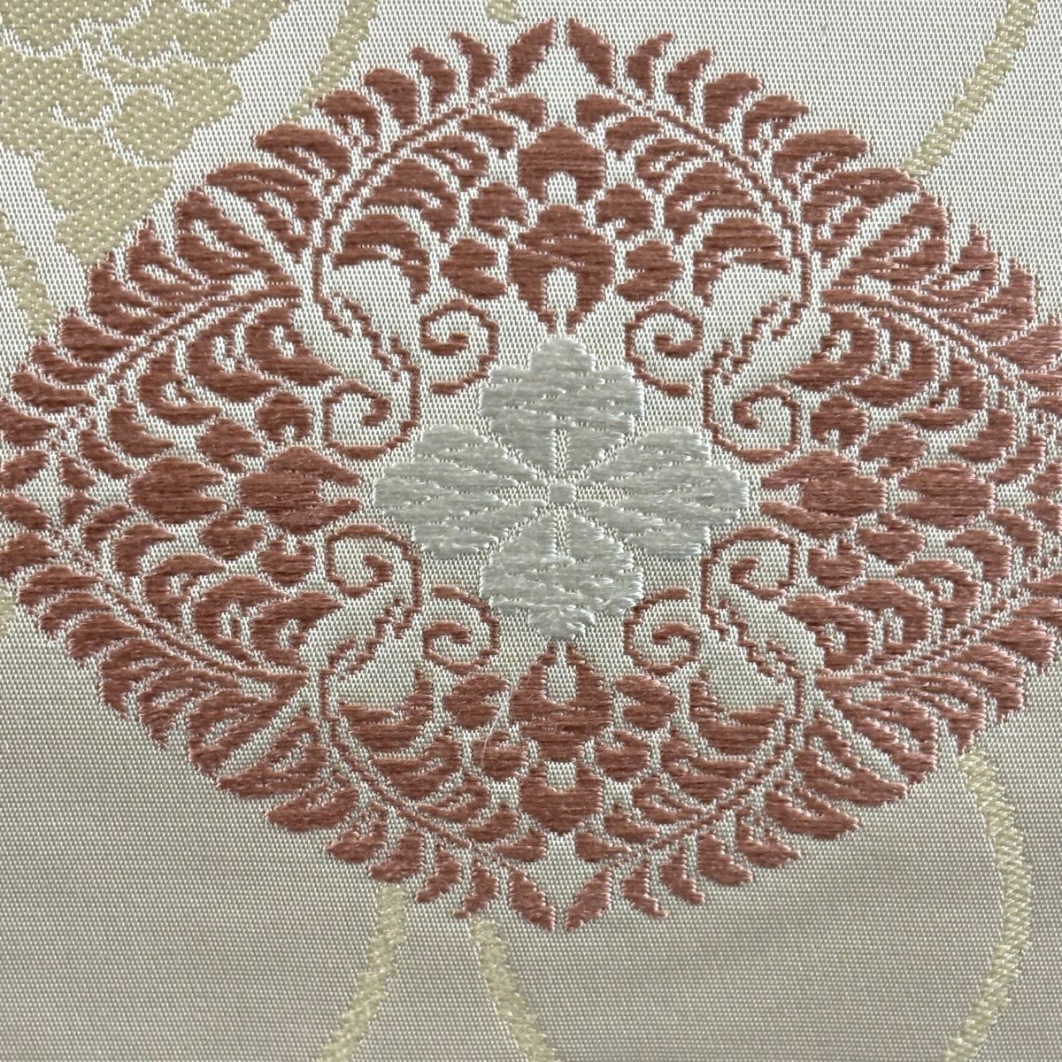 名古屋帶 秀品級 華紋 立涌 刺繡 米色 純蠶絲