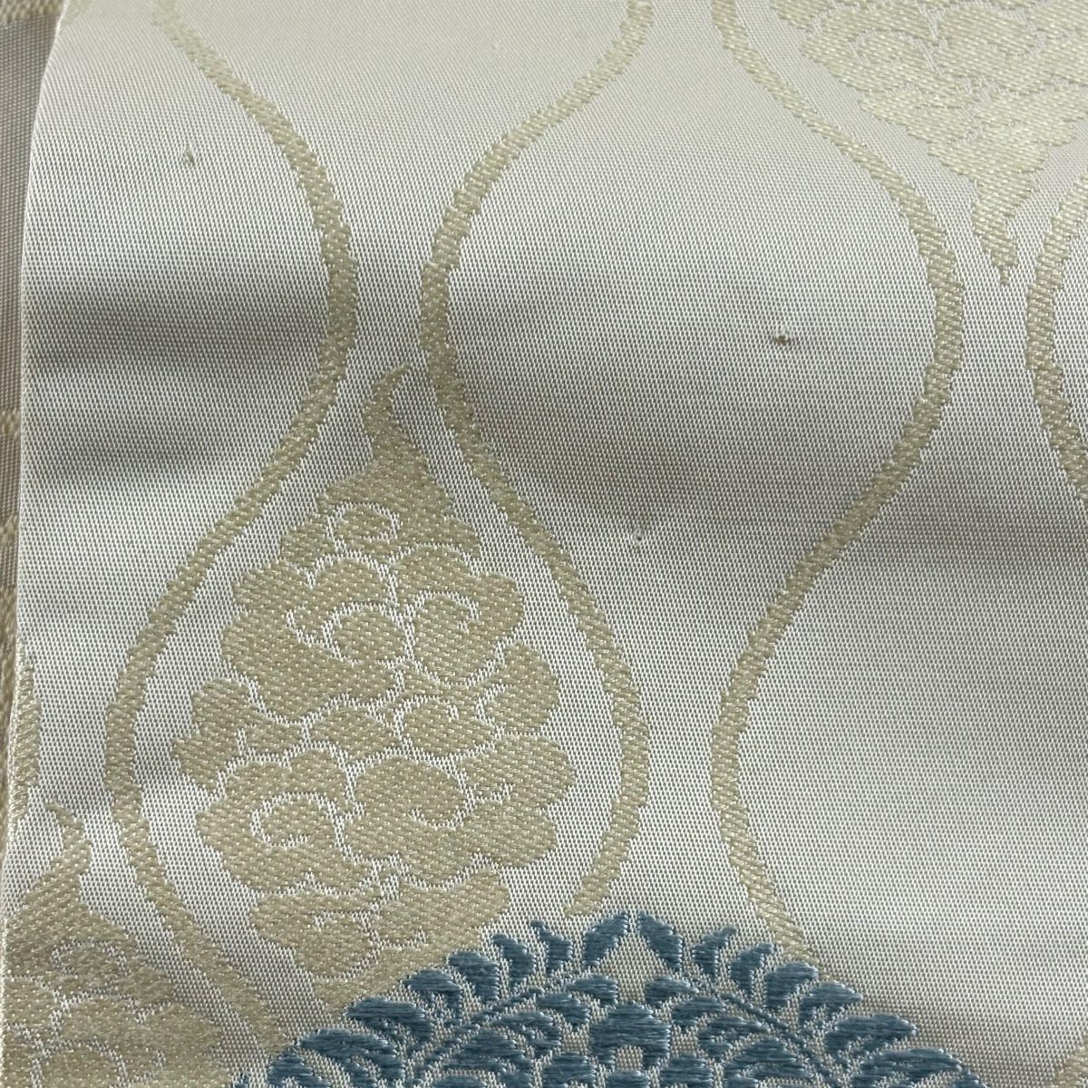 名古屋帶 秀品級 華紋 立涌 刺繡 米色 純蠶絲
