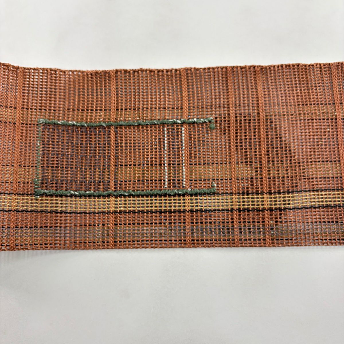 【美品】名古屋帶 秀品級 夏帶 條紋 幾何圖案 茶 純蠶絲