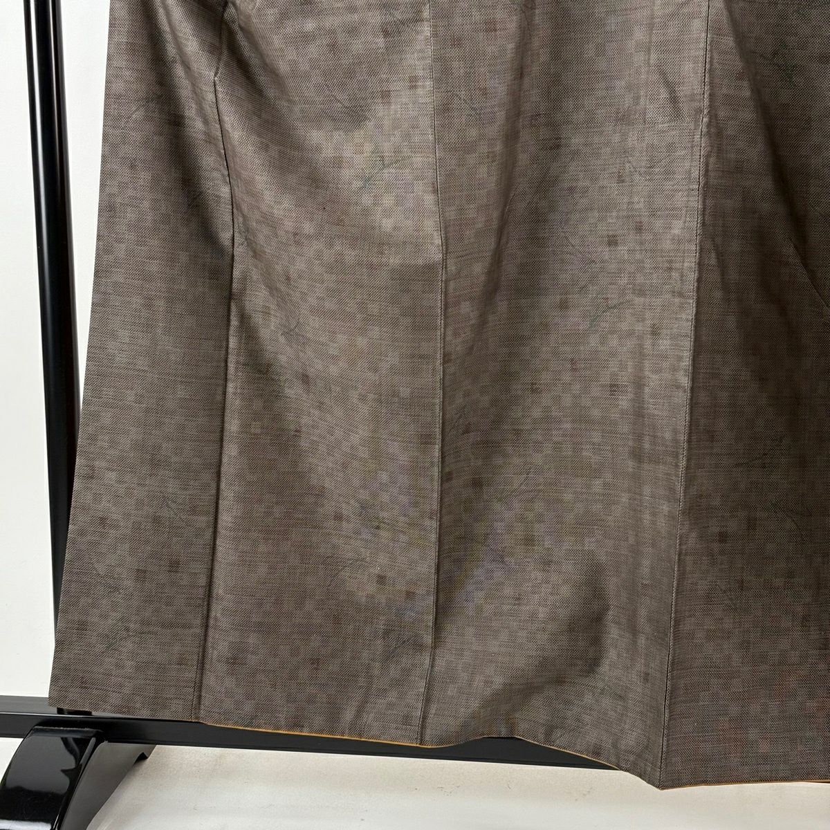 【美品】 紬織 身長160cm 袖長65cm M 雙層 名古屋帶套裝 幾何學圖案 焦茶 純蠶絲 秀品級