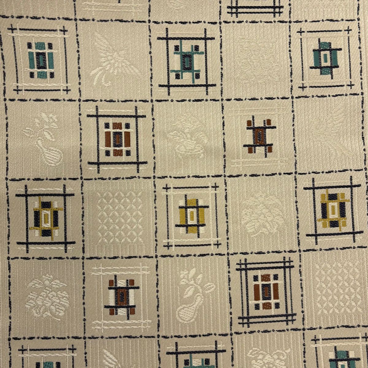 【美品】 紬織 身長160cm 袖長65cm M 雙層 名古屋帶套裝 幾何學圖案 焦茶 純蠶絲 秀品級