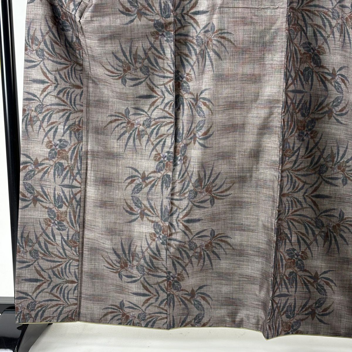 【美品】 紬織 身長164cm 袖長68.5cm L 雙層 袋帶套裝 草花紋 灰茶 純蠶絲 秀品級