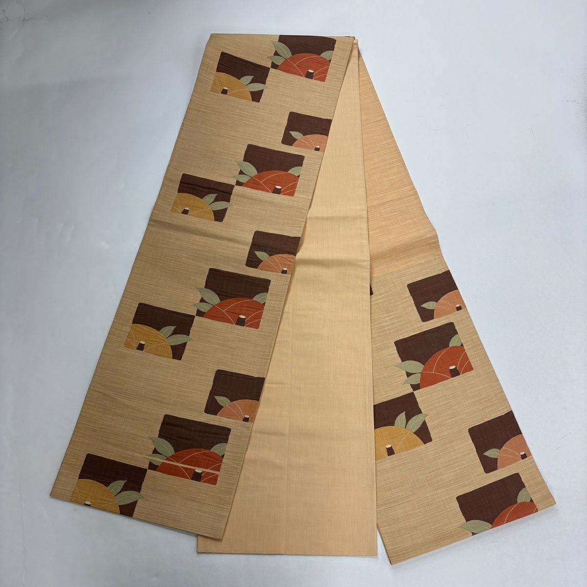 【美品】 紬織 身長164cm 袖長68.5cm L 雙層 袋帶套裝 草花紋 灰茶 純蠶絲 秀品級