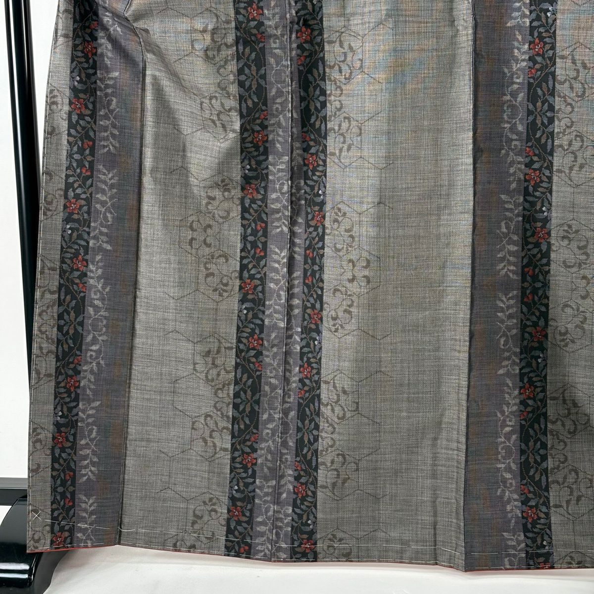 【美品】 紬織 身長169.5cm 袖長67cm M 雙層 名古屋帶套裝 草花紋紋 龜甲 黑灰 純蠶絲 優品級