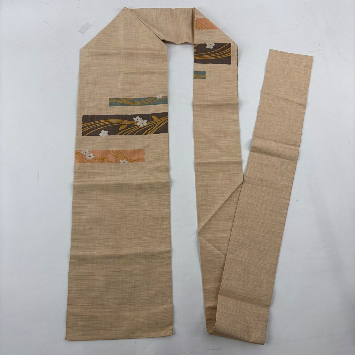 【美品】 紬織 身長169.5cm 袖長67cm M 雙層 名古屋帶套裝 草花紋紋 龜甲 黑灰 純蠶絲 優品級