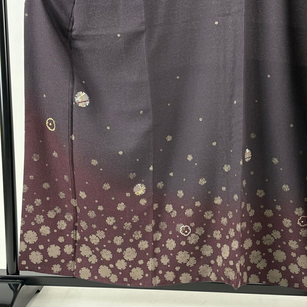 付下 身長158.5cm 袖長64cm M 雙層 袋帶套裝 落款 雪輪 花唐草紋 金絲 金銀彩 深紫 純蠶絲 名品級