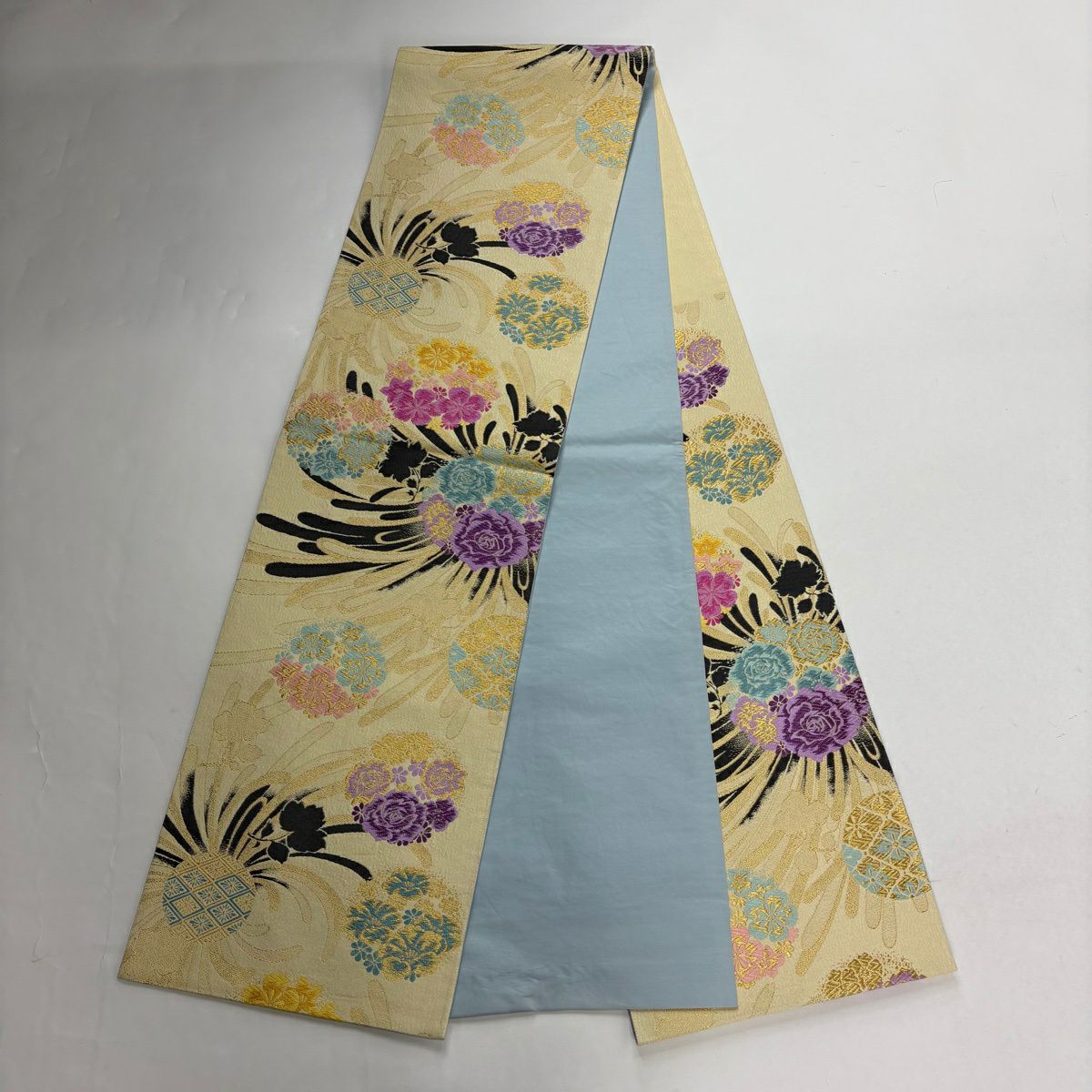 【美品】振袖禮服 身長169.5cm 袖長67.5cm L 雙層 袋帶全套 樱花 地紋 染分 漸層 深紅色 純蠶絲 優品級