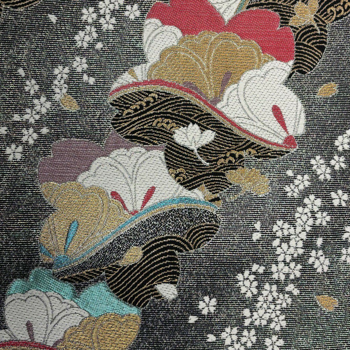 【美品】振袖禮服 身長157.5cm 袖長63cm S 雙層 袋帶全套 幾帳 草花紋紋 金銀彩 紅紫 純蠶絲 秀品級