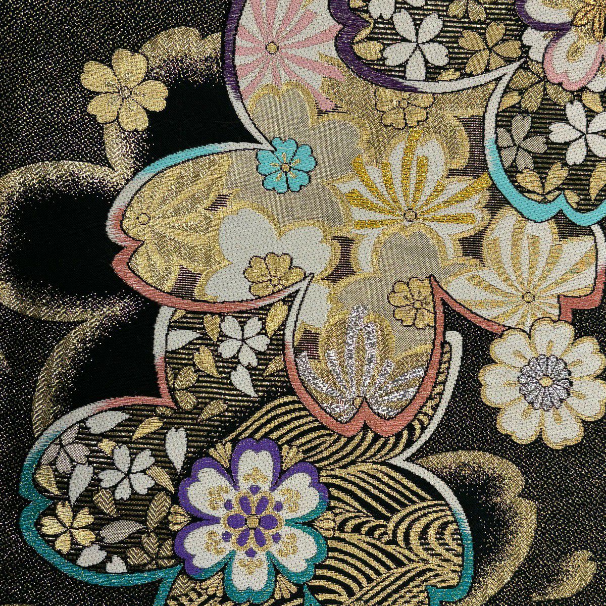 【美品】振袖禮服 身長160cm 袖長65.5cm M 雙層 袋帶全套 花束 櫻花 金銀彩 漸層 紅紫 純蠶絲 名品級