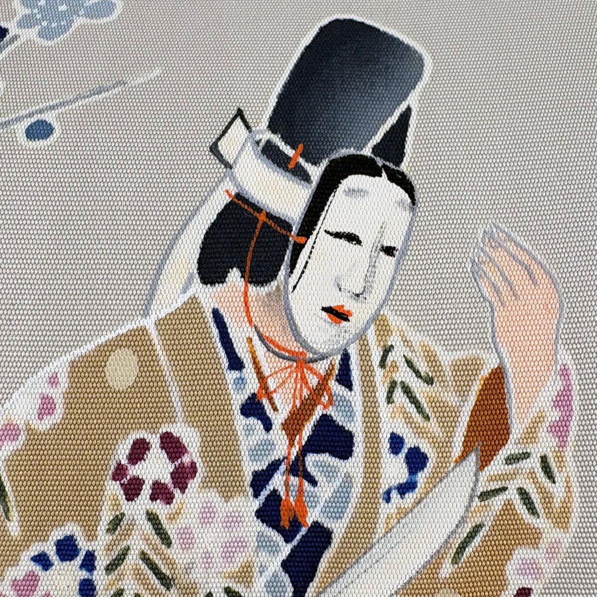 【美品】名古屋帶 秀品級 能 流水 灰色 純蠶絲