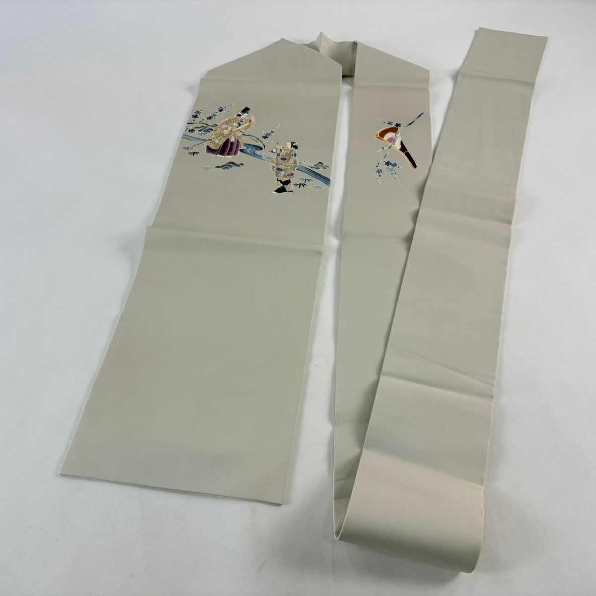 【美品】名古屋帶 秀品級 能 流水 灰色 純蠶絲