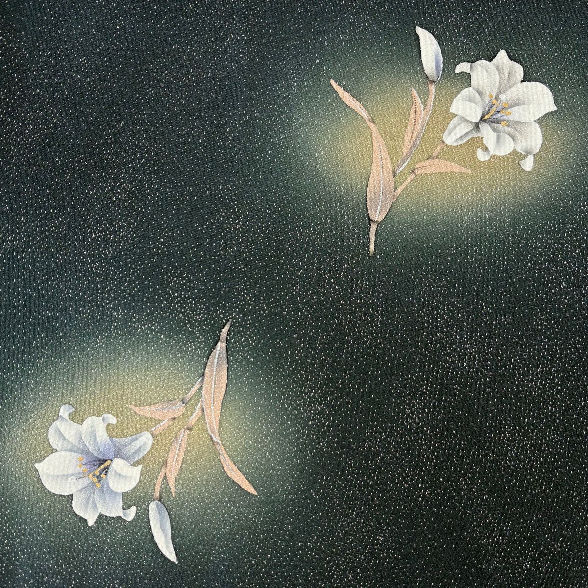 【美品】 袋帶 名品級 草花紋紋 銀線 深綠 お太鼓圖案 純蠶絲