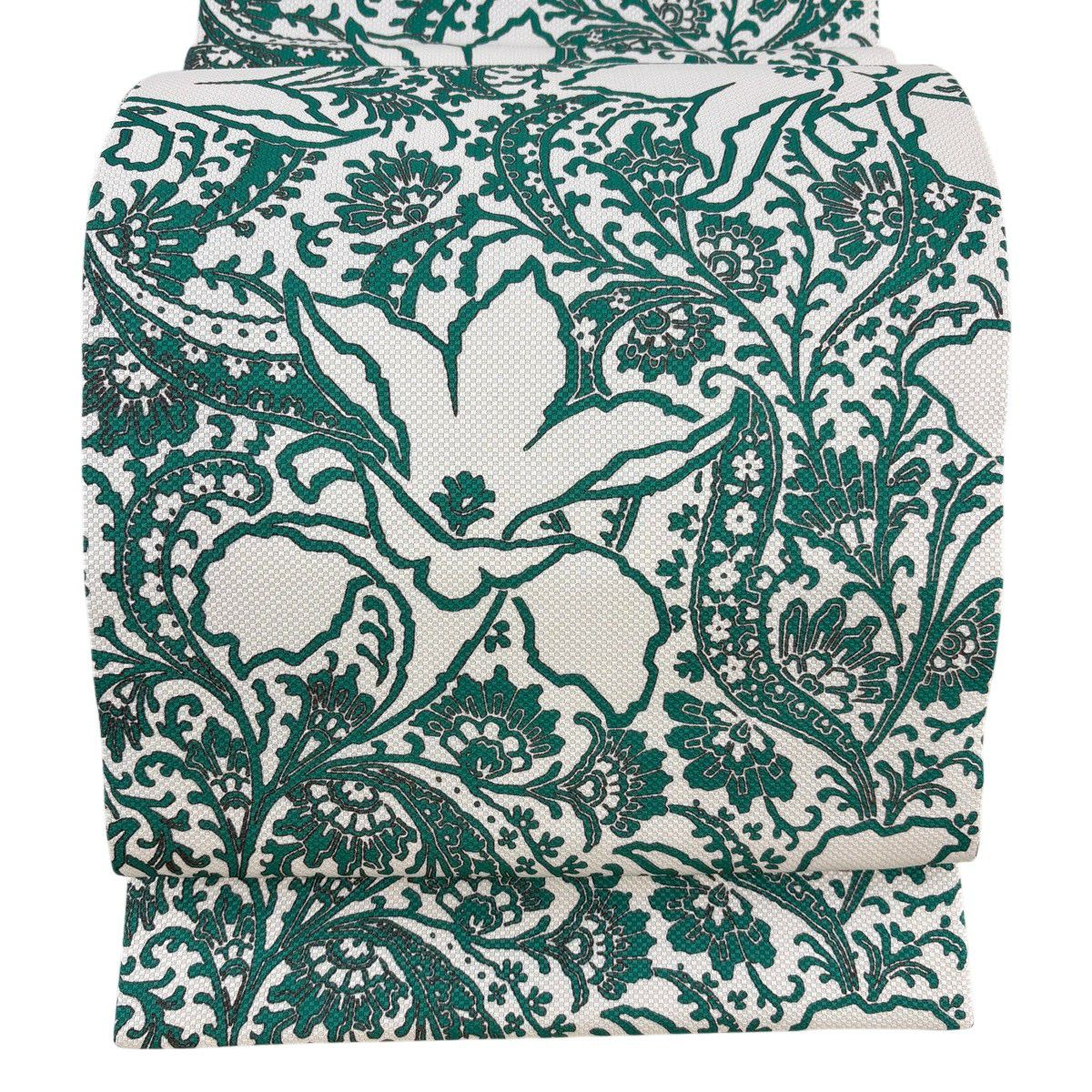 【美品】 袋帶 名品級 草花紋 灰白 全通 純蠶絲