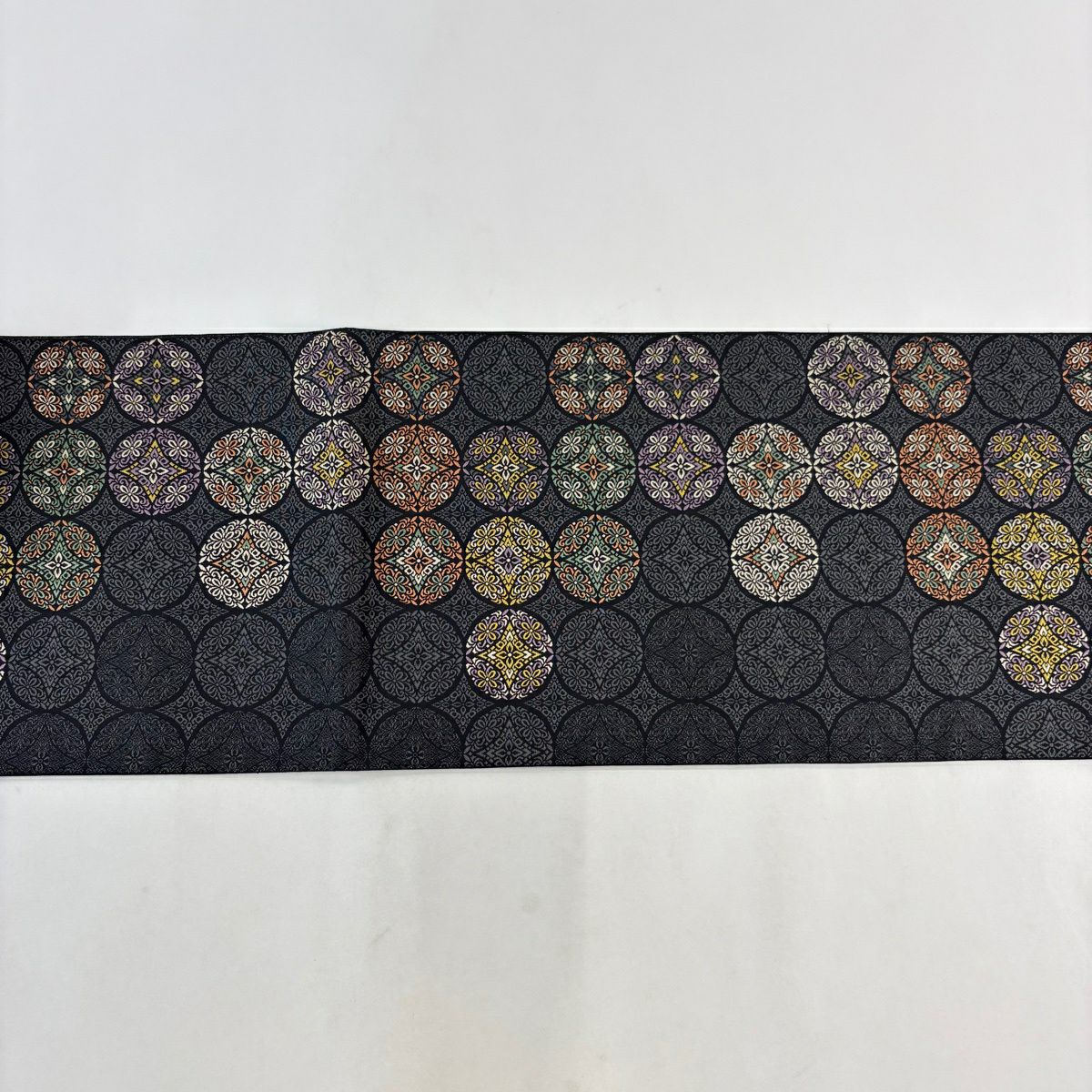【美品】 袋帶 名品級 浮線綾紋 黑灰 全通 純蠶絲