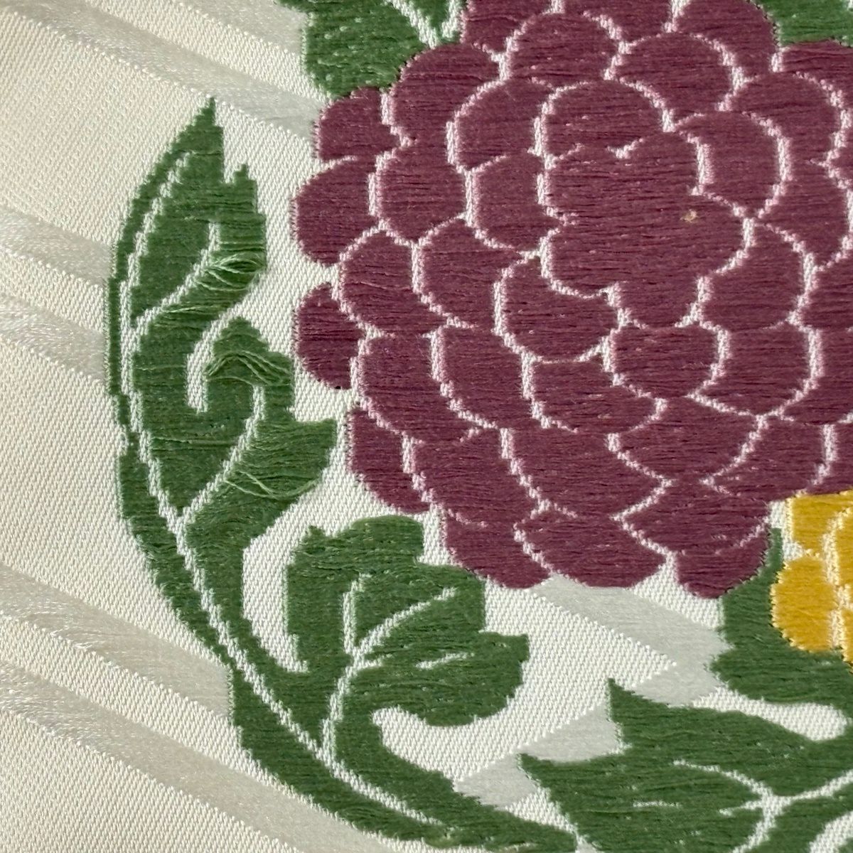 名古屋帶 逸品級 喜多川平郎 花丸紋 桧垣紋 刺繡 奶油色 純蠶絲