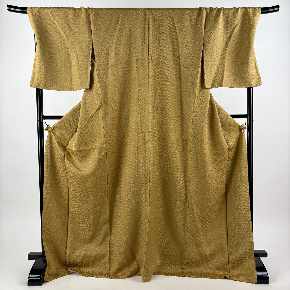 小紋 身長173cm 袖長75cm L 雙層 菱 金絲 黃土色 純蠶絲 名品級