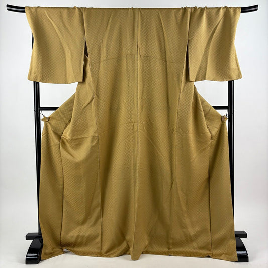 小紋 身長173cm 袖長75cm L 雙層 菱 金絲 黃土色 純蠶絲 名品級
