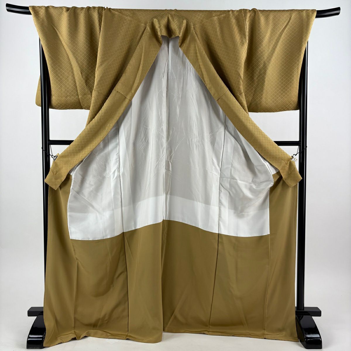小紋 身長173cm 袖長75cm L 雙層 菱 金絲 黃土色 純蠶絲 名品級