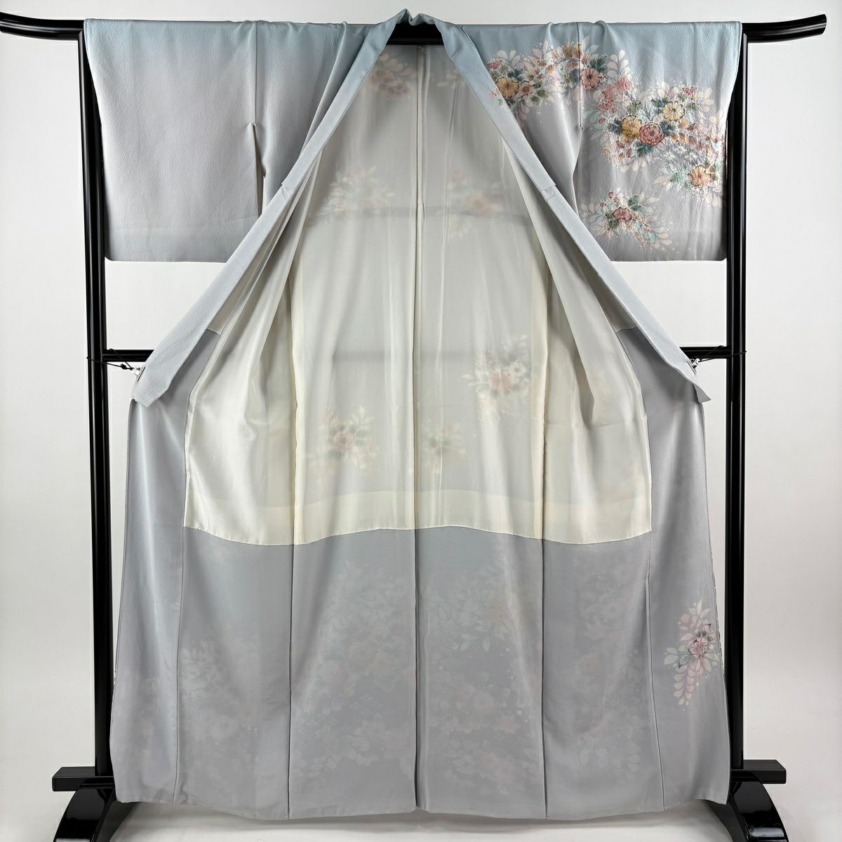 訪問服 身長164cm 袖長66cm M 雙層 鈕扣領 落款有 辻花染 漸層 灰色 純蠶絲 名品級