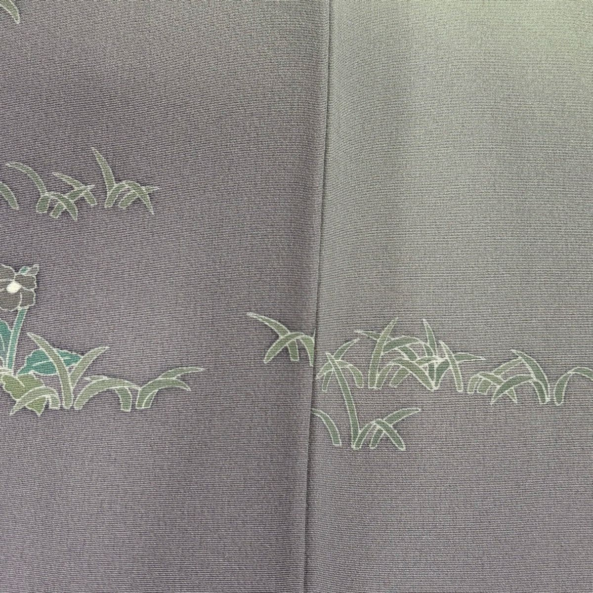 【美品】訪問服 身長166.5cm 袖長69cm L 雙層 關口遼一 落款あり 童 草花紋紋 漸層 灰綠 純蠶絲 名品級 一つ紋