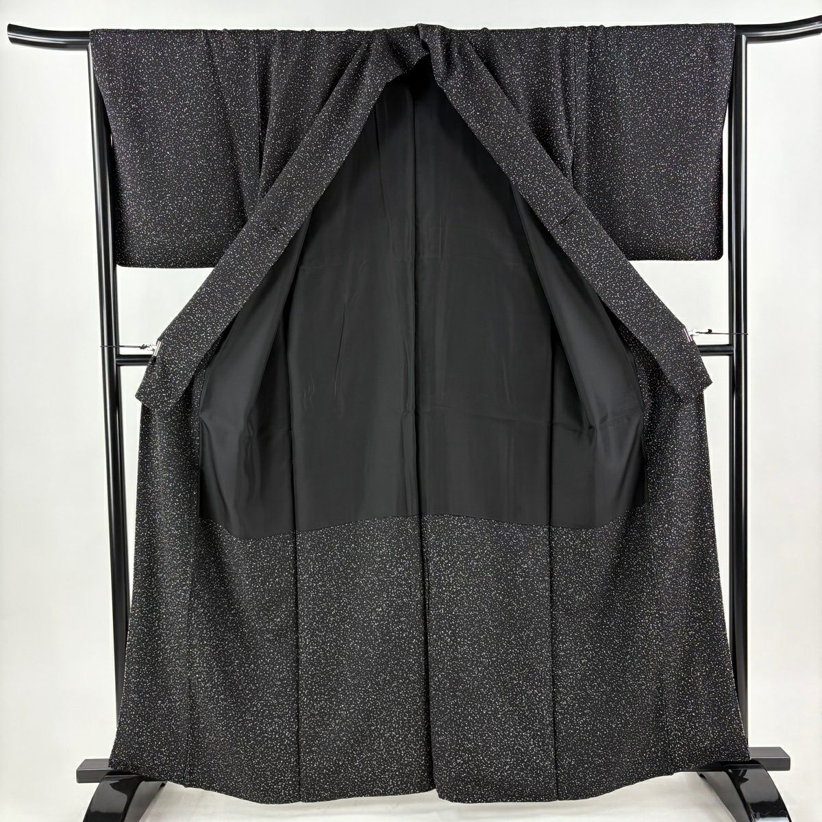 【美品】訪問服 身長163.5cm 袖長65cm M 雙層 押田正義 落款あり 幾何學圖案 漸層 絞織 黑 純蠶絲 名品級