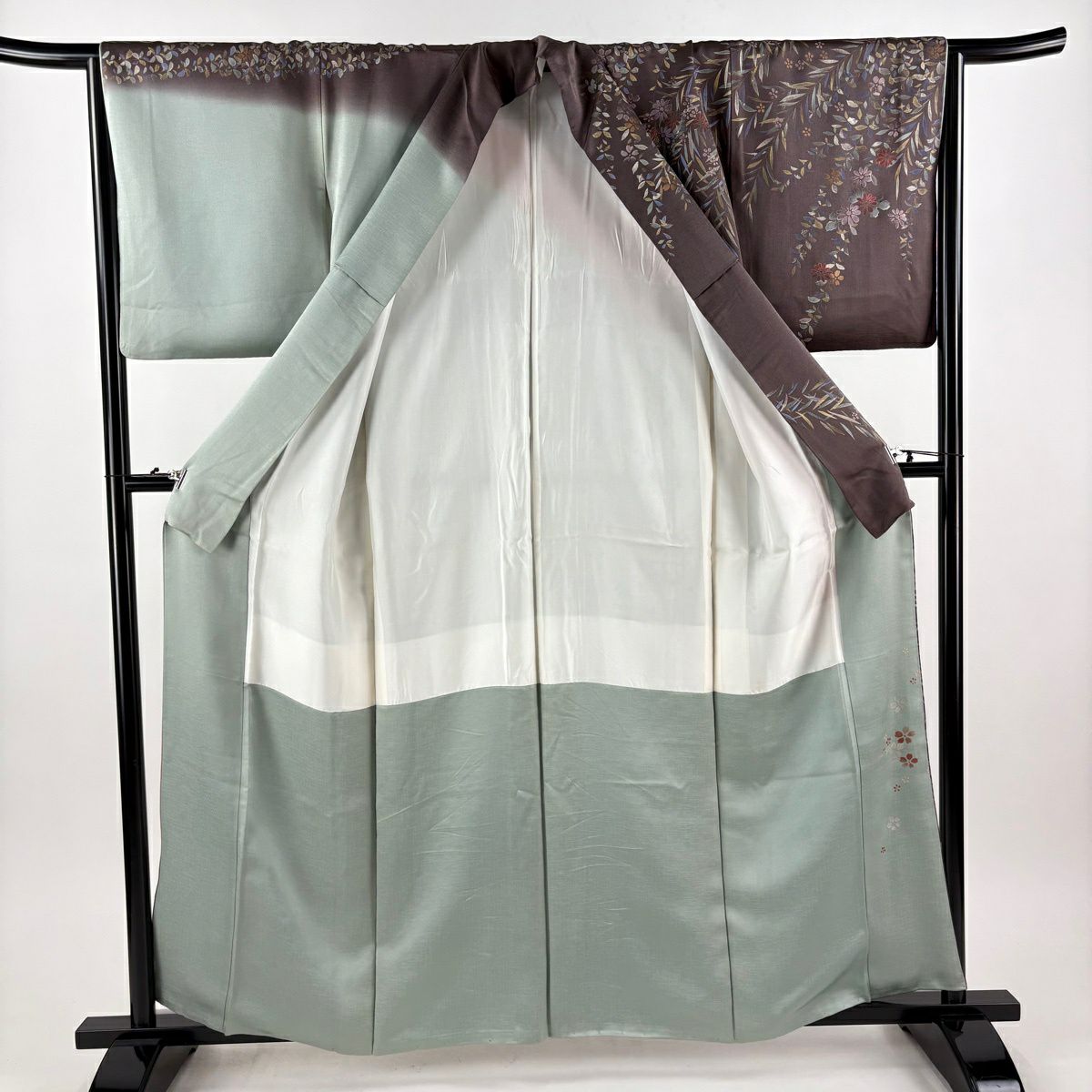 訪問服 身長160cm 袖長65cm M 雙層 蝶 櫻花 螺鈿 金銀彩 茶 純蠶絲 名品級