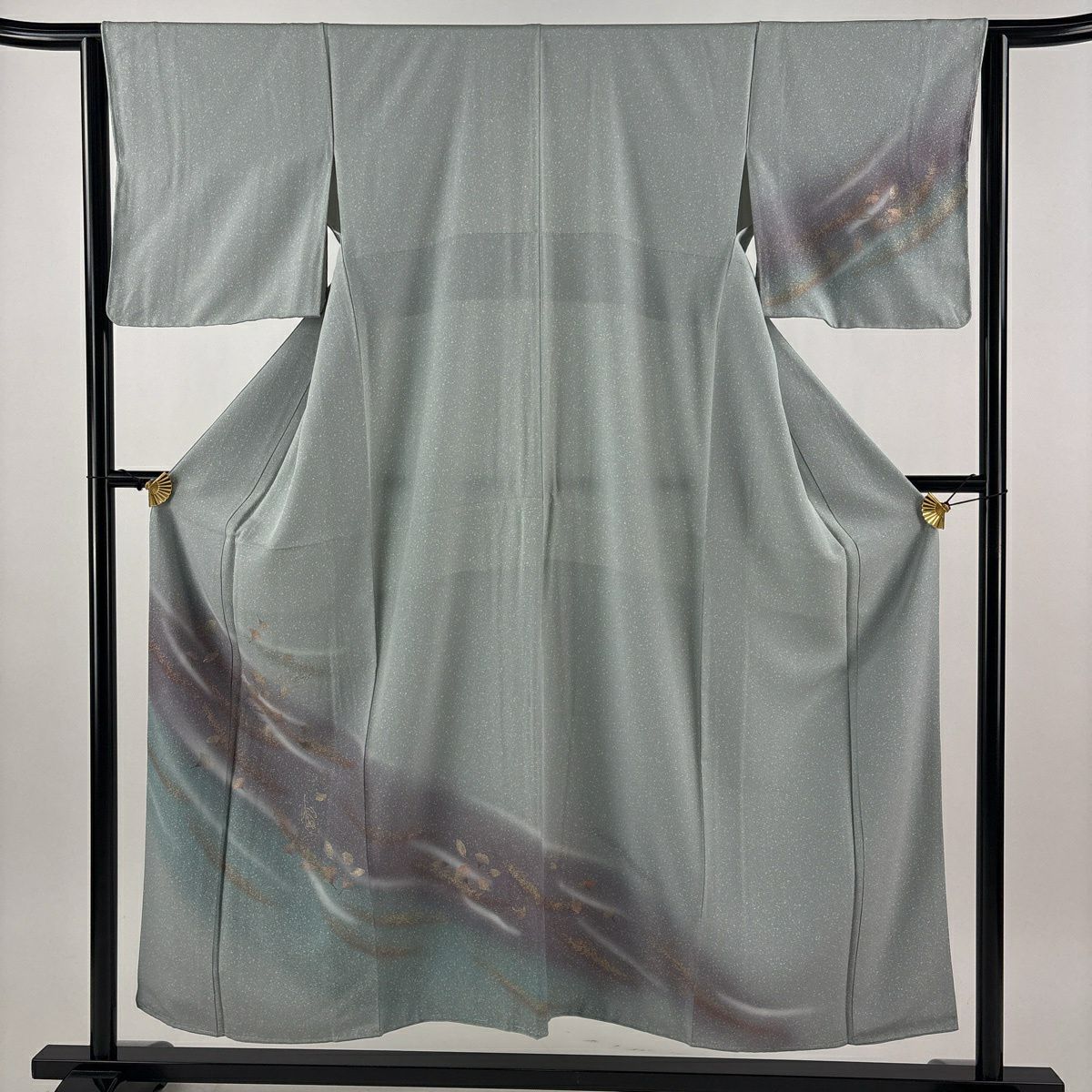 【美品】 付下 身長153.5cm 袖長64.5cm M 雙層 銀杏 吹寄 金銀彩 漸層 淺青綠 純蠶絲 優品級