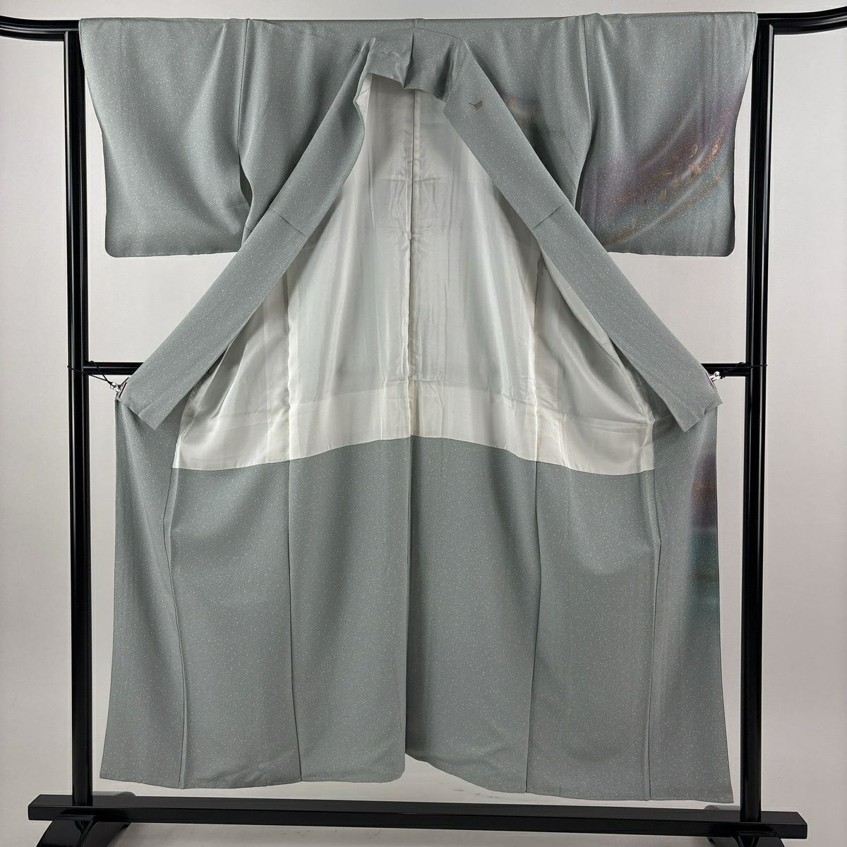 【美品】 付下 身長153.5cm 袖長64.5cm M 雙層 銀杏 吹寄 金銀彩 漸層 淺青綠 純蠶絲 優品級