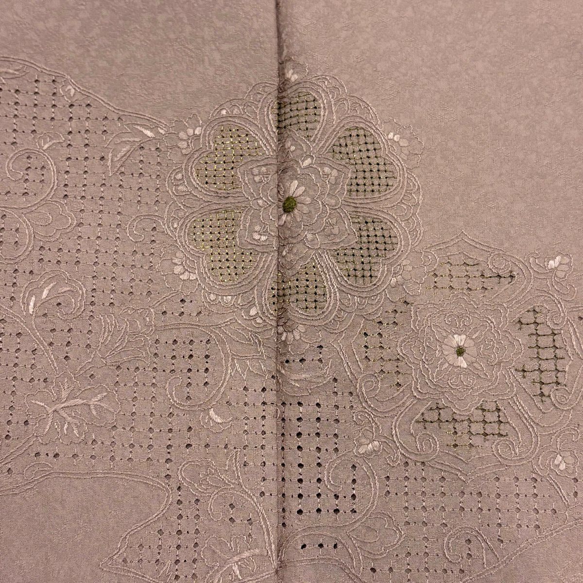付下 身長151.5cm 袖長64cm M 雙層 華紋 花唐草紋 刺繡 金線 粉紅 純蠶絲 秀品級
