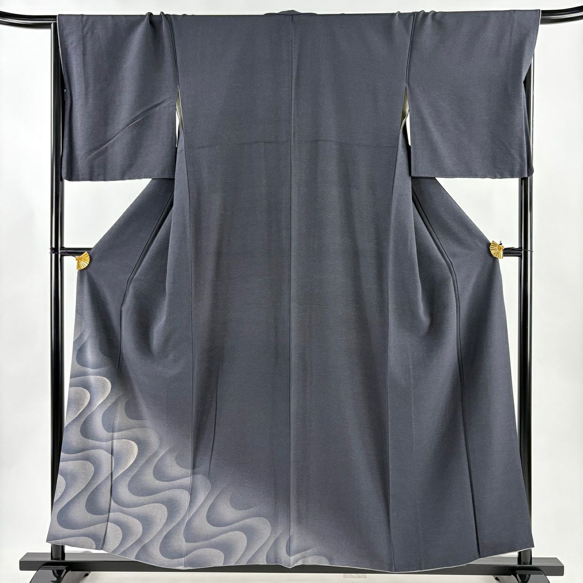 付下 身長157cm 袖長68.5cm L 雙層 波 ぼかし 灰 純蠶絲 秀品級