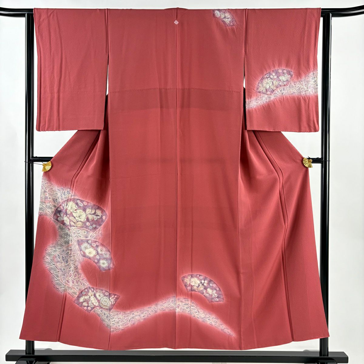 【美品】 付下 身長153.5cm 袖長63.5cm S 雙層 扇子面 辻花染 漸層 深粉 純蠶絲 秀品級 一つ紋