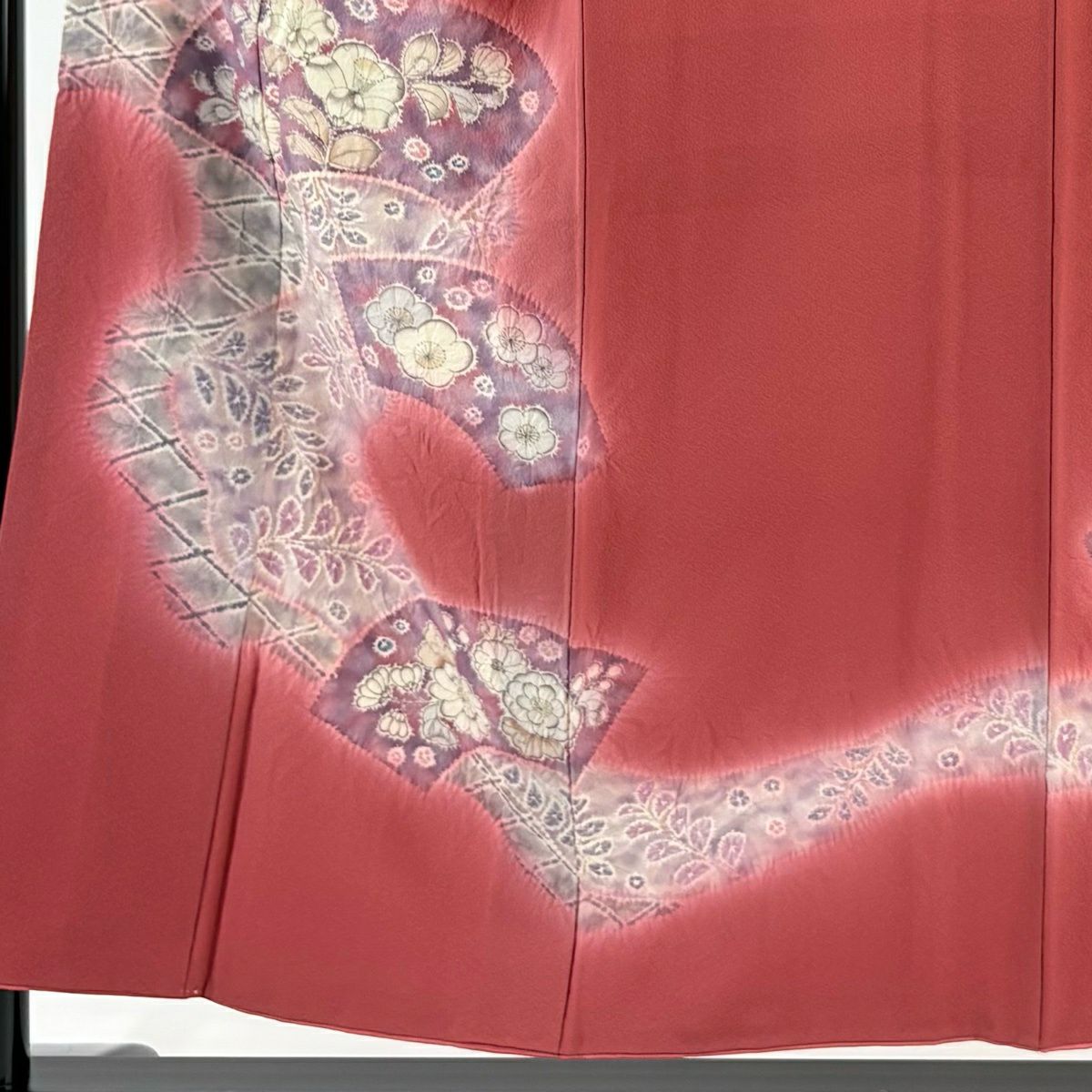 【美品】 付下 身長153.5cm 袖長63.5cm S 雙層 扇子面 辻花染 漸層 深粉 純蠶絲 秀品級 一つ紋