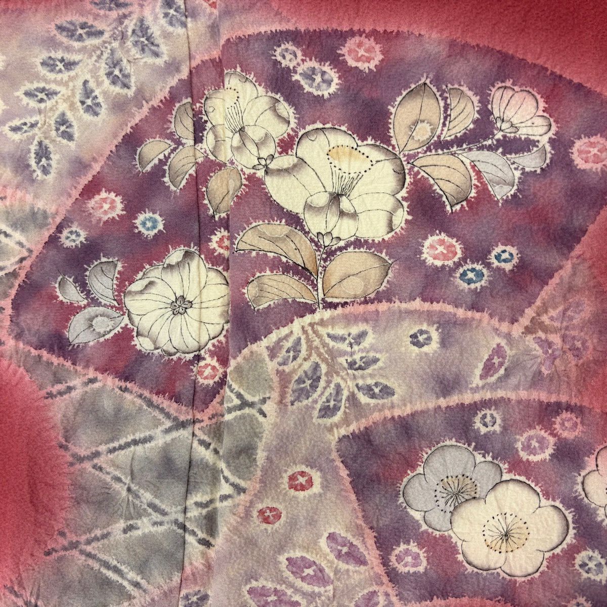 【美品】 付下 身長153.5cm 袖長63.5cm S 雙層 扇子面 辻花染 漸層 深粉 純蠶絲 秀品級 一つ紋