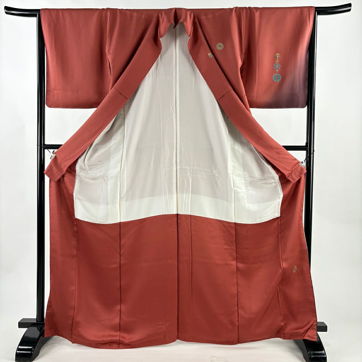 【美品】 付下 身長169cm 袖長65cm M 雙層 華紋 草花紋紋 金銀彩 水晶紅茶 純蠶絲 優品級