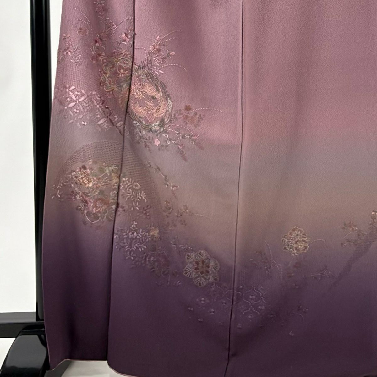 【美品】 付下 身長167.5cm 袖長66cm M 雙層 鳳凰 華紋 刺繡 金金箔 淺紫 純蠶絲 優品級