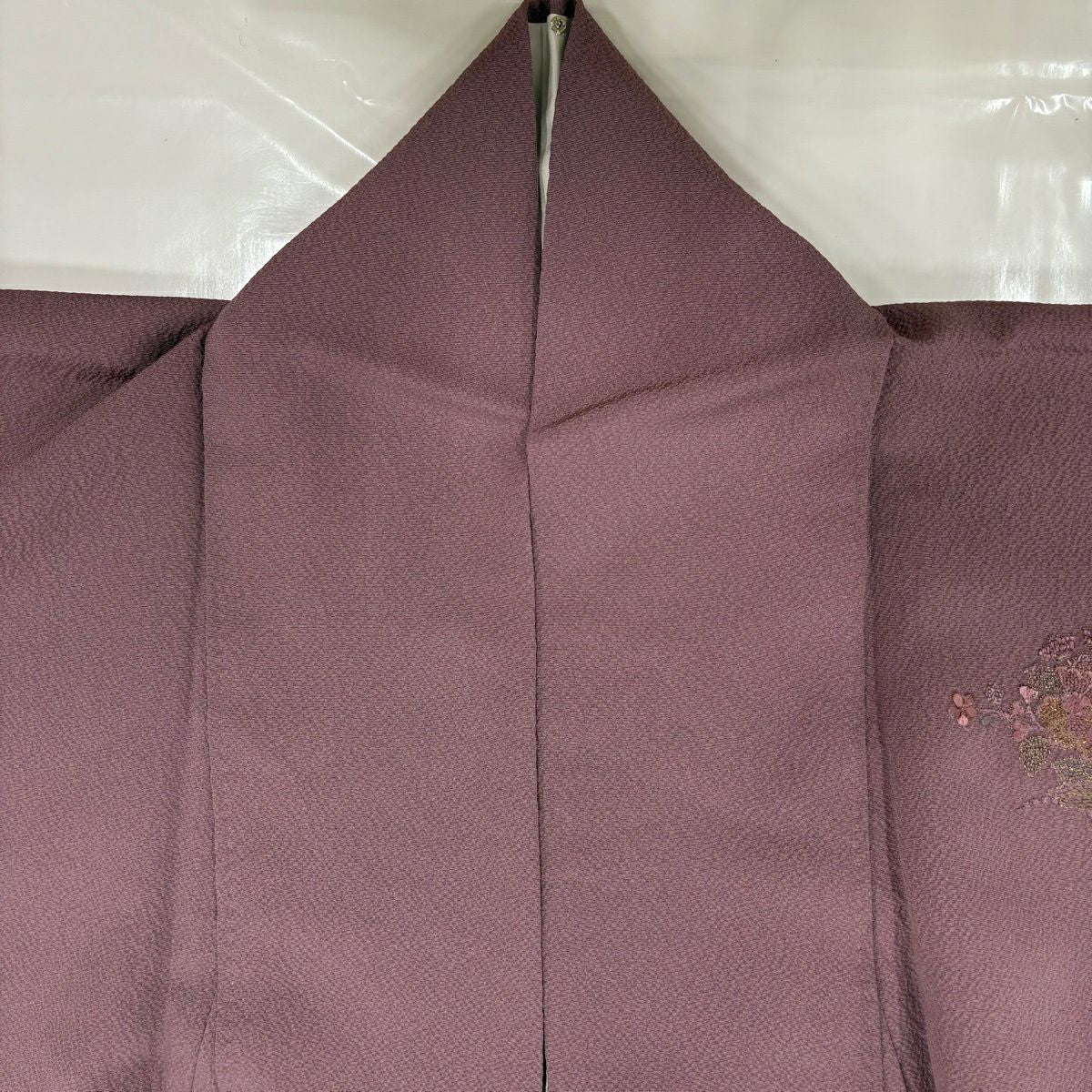【美品】 付下 身長167.5cm 袖長66cm M 雙層 鳳凰 華紋 刺繡 金金箔 淺紫 純蠶絲 優品級
