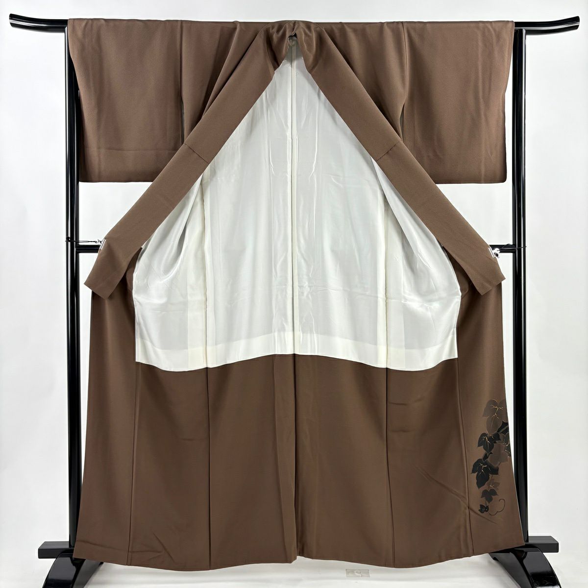 付下 身長161.5cm 袖長64cm M 雙層 落款あり 葉與實 金銀彩 漸層 茶 純蠶絲 優品級 一個紋