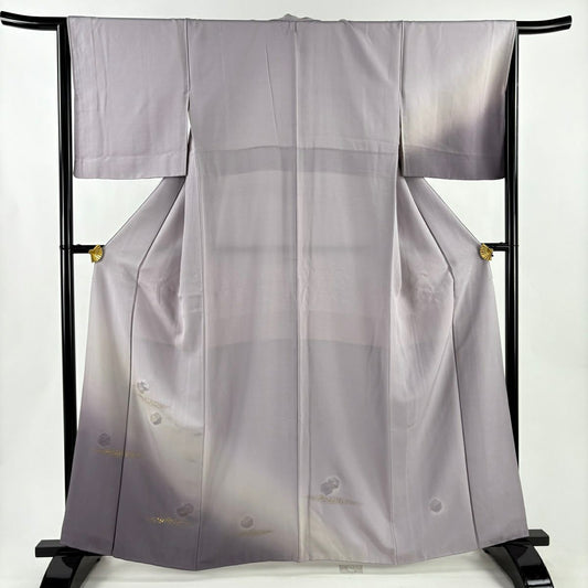 【美品】 付下 身長161.5cm 袖長64.5cm M 雙層 幾何圖案 金金箔散佈 金銀彩 刺繡 淺紫 純蠶絲 優品級