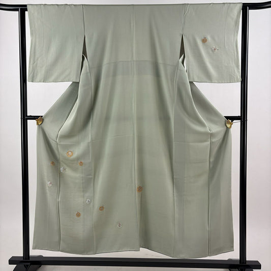 付下 身長151cm 袖長62.5cm S 雙層 草花紋紋 芝 金金箔 金銀彩 灰綠 純蠶絲 秀品級