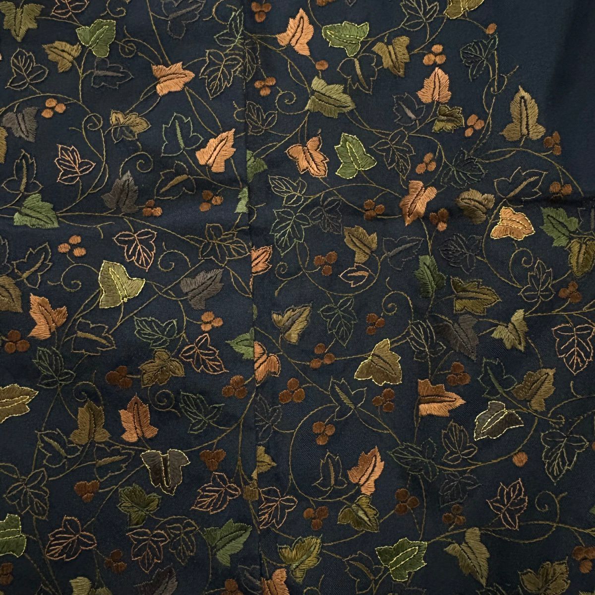 付下 身長164cm 袖長61cm S 雙層 紬織織 葉與果實 金線刺繡 深藍 純蠶絲 優品級