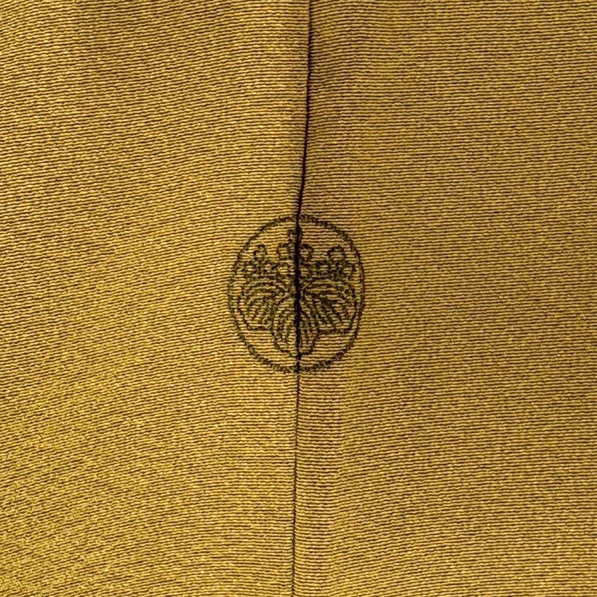 付下 身長159cm 袖長65cm M 雙層 組紐 琴 刺繡 漸層 黃土 純蠶絲 秀品級 一つ紋