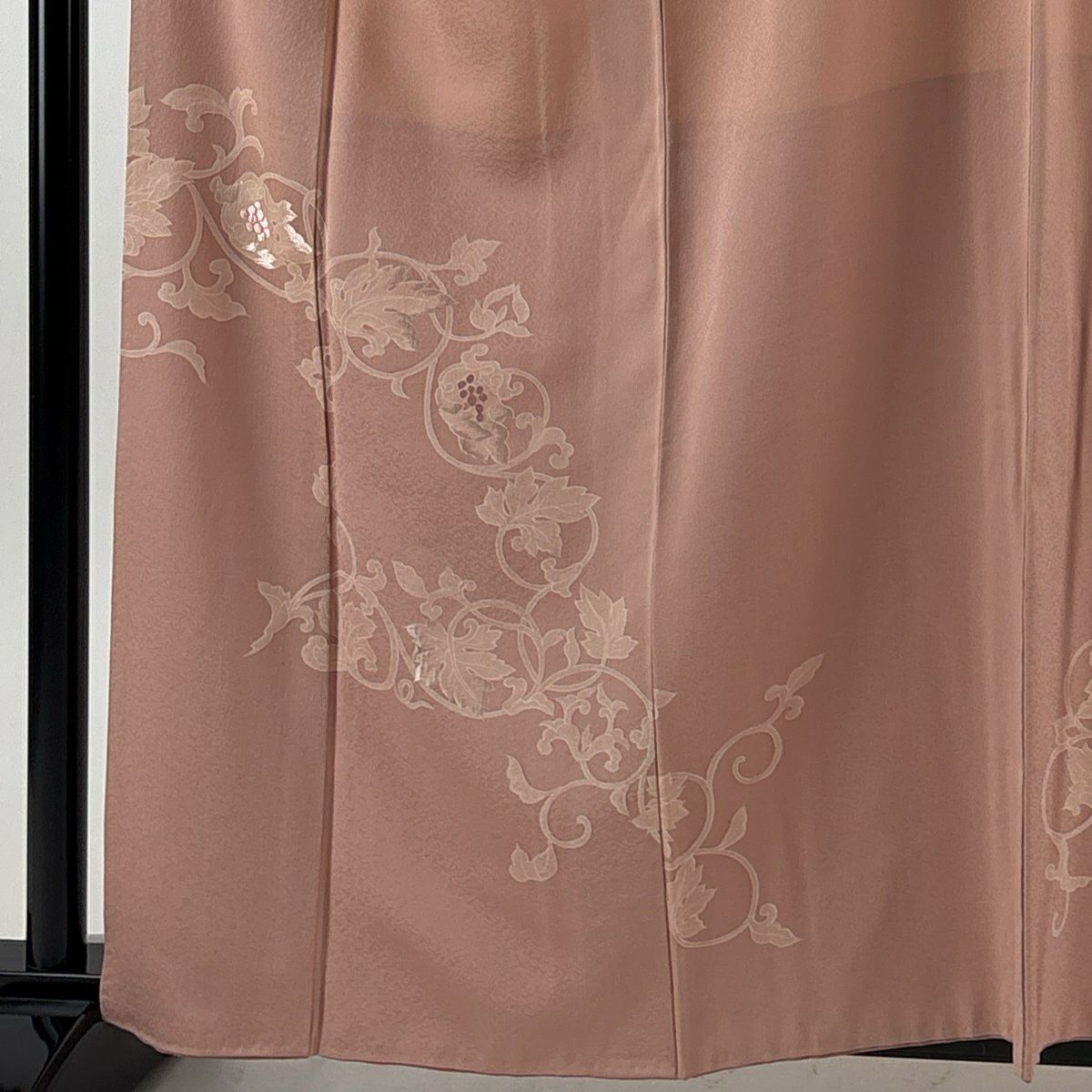 【美品】 付下 身長161cm 袖長64cm M 雙層 葡萄 刺繡 粉紅 純蠶絲 秀品級 一つ紋