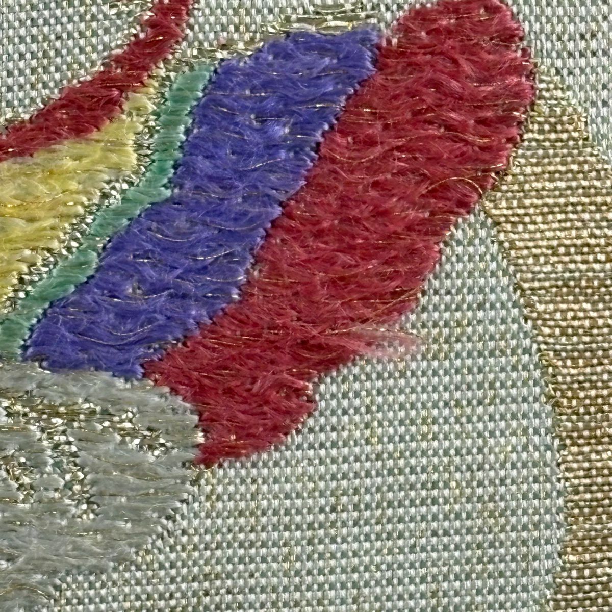 袋帶 秀品級 向蝶 牡丹 金糸 金金箔 灰綠 大鼓圖案 純蠶絲